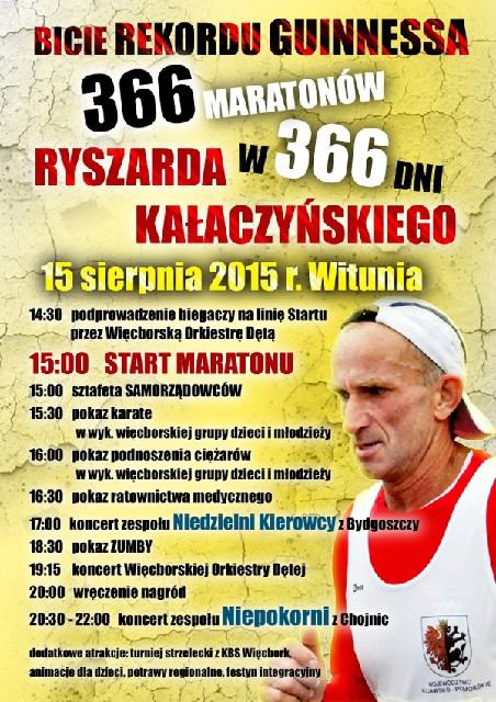 W piątek 365 maraton. W sobotę Ryszard Kałaczyński biegnie 366 (FOTO)