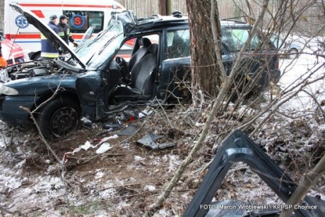 Mondeo zatrzymało się na drzewie (ZDJĘCIA)