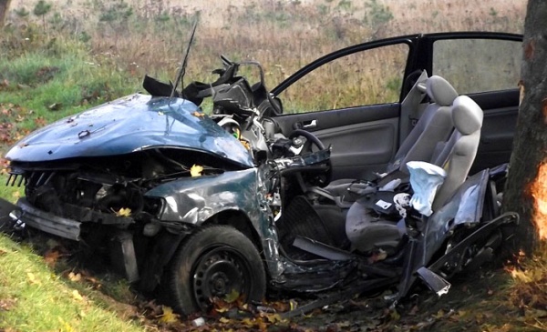 Passat na łuku uderzył w drzewo (FOTO)