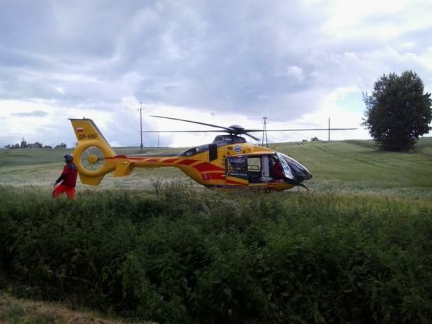 Dłużyca spadła na rowerzystę. Po rannego przyleciał śmigłowiec LPR (FOTO)