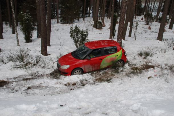 Skoda wypadła z drogi. Kierująca trafiła do szpitala (FOTO)