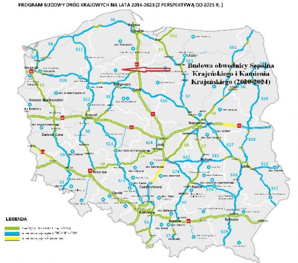 Obwodnice Kamienia i Sępólna Krajeńskiego w programie budowy dróg na lata 2014 - 2023