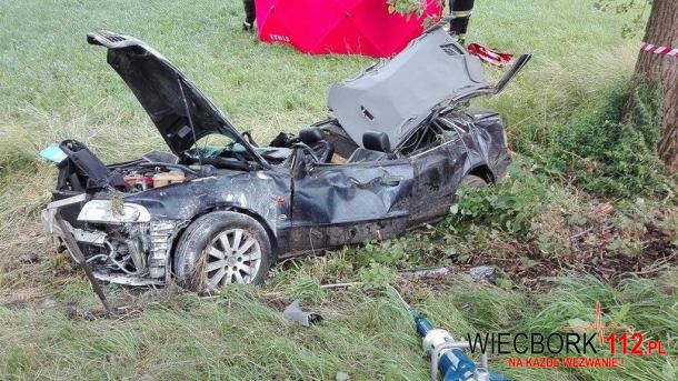 Audi wypadło z drogi. Dwie osoby poszkodowane (FOTO)