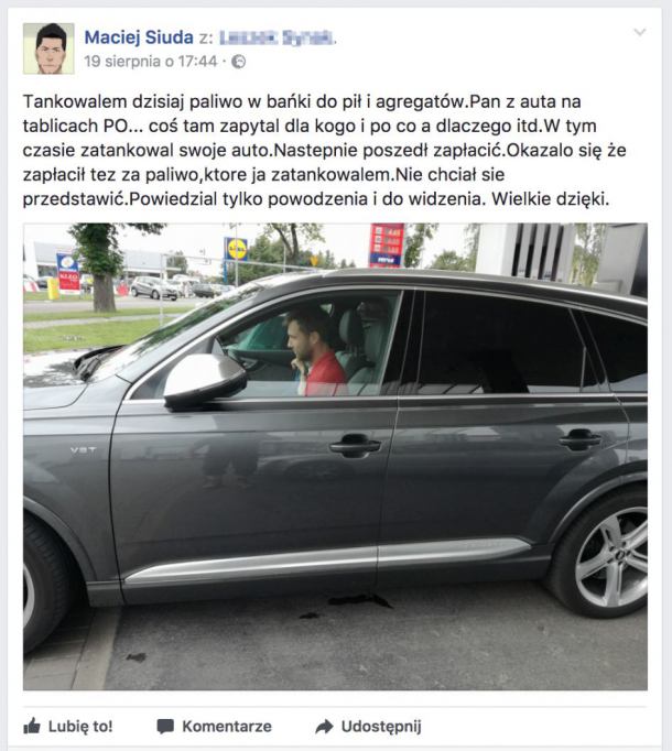 Tankował paliwo do pił i agregatów. Rachunek zapłacił anonimowy darczyńca