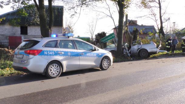 Ford uderzył w drzewo. Dwie osoby ranne (FOTO)