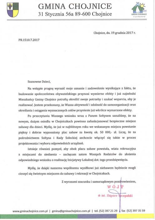 Niecodzienna petycja do w&oacute;jta gminy Chojnice. Inicjatorami - dzieci z Chojniczek