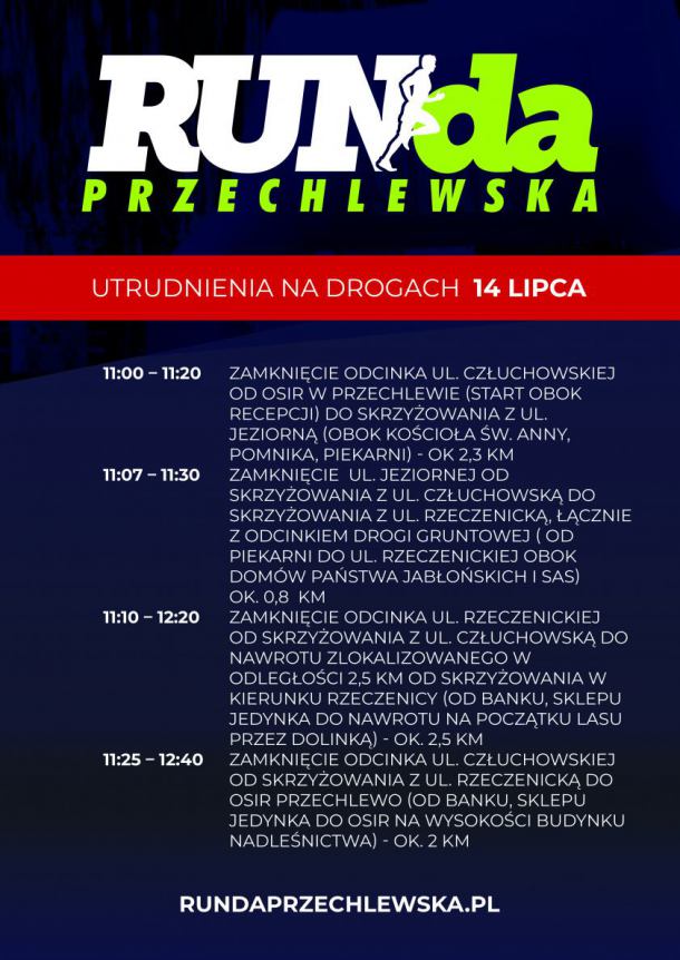 W sobotę odbędzie się RUNda Przechlewska. Będą utrudnienia w ruchu