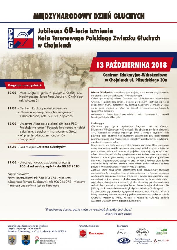 Koło Terenowe Polskiego Związku Głuchych w Chojnicach obchodzi jubileusz 60-lecia