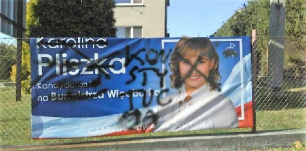 Kolejny przypadek zniszczonego baneru wyborczego. Tym razem w Więcborku