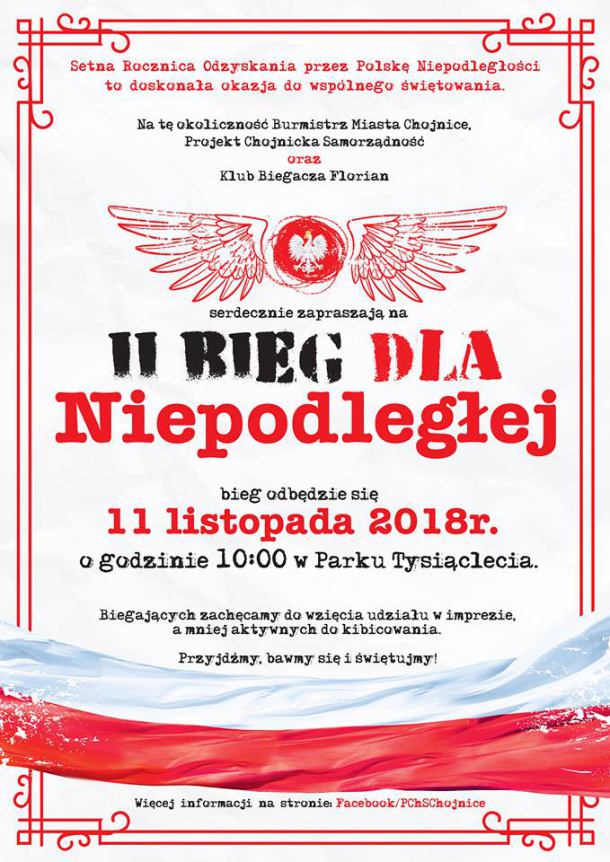 100 biegaczy pobiegnie jutro w Chojnicach w "Biegu dla Niepodległej"