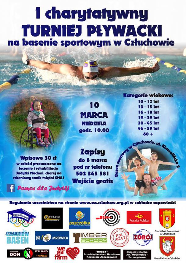 Trwają zapisy do charytatywnego turnieju pływackiego w Człuchowie. Dochód trafi na leczenie Judytki Machoń z Debrzna