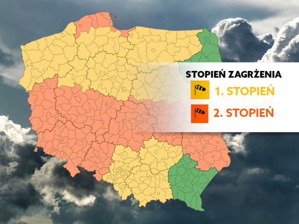 W nocy miejscami w porywach powieje nawet 85 km/h. Żółty alert pogodowy dla naszego regionu