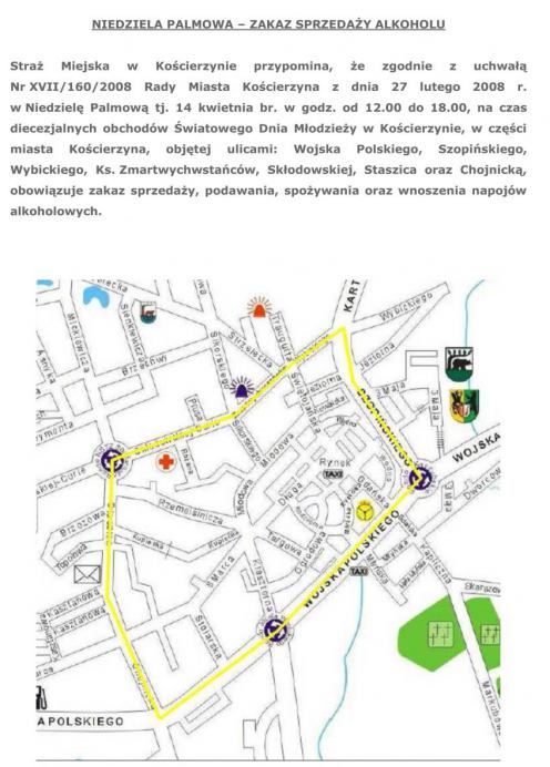 Kościerzyna: zakaz sprzedaży alkoholu w Niedzielę Palmową (MAPKA)