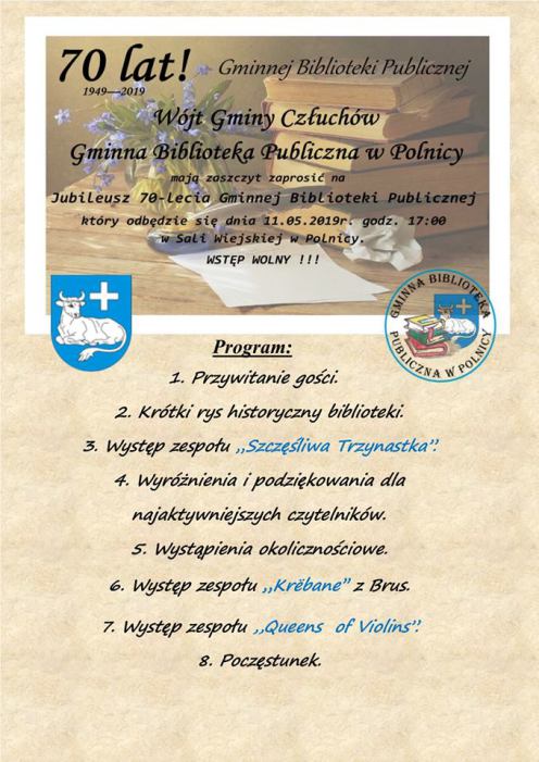 W sobotę (11.05) w Gminnej Bibliotece Publicznej w Polnicy jubileuszowe święto