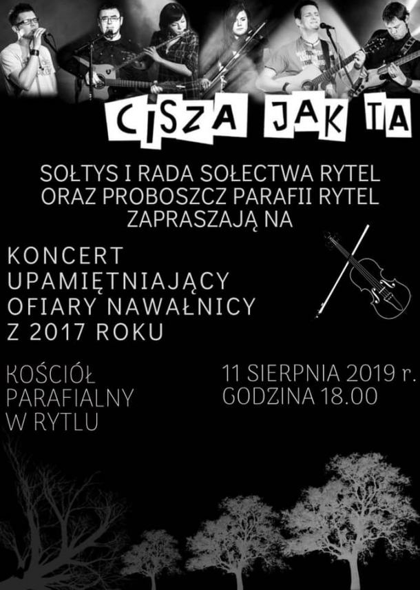 Wystąpi zespół "Cisza jak ta". W niedzielę w Rytlu koncert upamiętniający ofiary nawałnicy z sierpnia 2017 roku