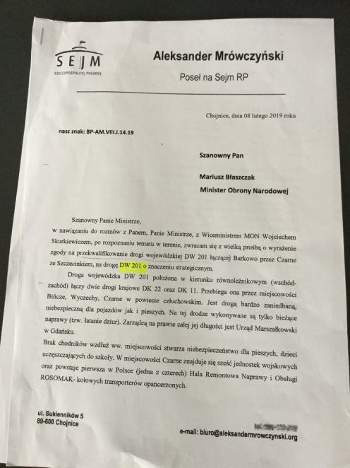 Droga wojew&oacute;dzka z Barkowa do Czarnego ma zyskać status drogi strategicznej dla obronności kraju