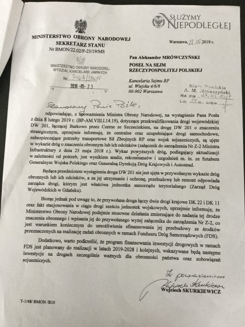 Droga wojew&oacute;dzka z Barkowa do Czarnego ma zyskać status drogi strategicznej dla obronności kraju