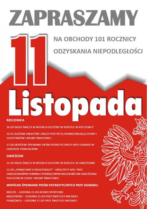 W całym powiecie człuchowskim dziś (11.11) obchody 101. rocznicy odzyskania niepodległości przez Polskę