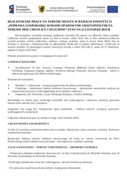 REALIZOWANE PRACE NA TERENIE MIASTA W RAMACH IWESTYCJI &bdquo;POPRAWA GOSPODARKI WODAMI OPADOWYMI I ROZTOPOWYMI..."