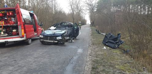 Gmina Nowa Karczma: audi uderzyło w drzewo, kierowca trafił do szpitala
