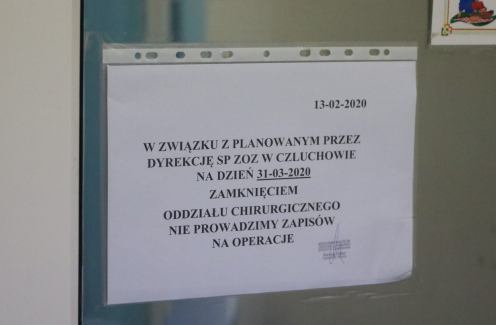 Starosta człuchowski zapewnia, że nie zapadły żadne decyzje o likwidacji oddział&oacute;w w szpitalu w Człuchowie