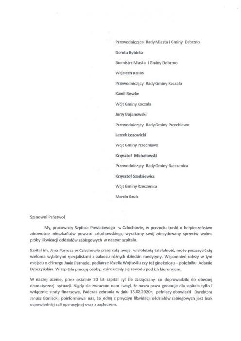 "Złe zarządzanie doprowadziło do dramatycznej sytuacji szpitala w Człuchowie" - uważają pielęgniarki i lekarze