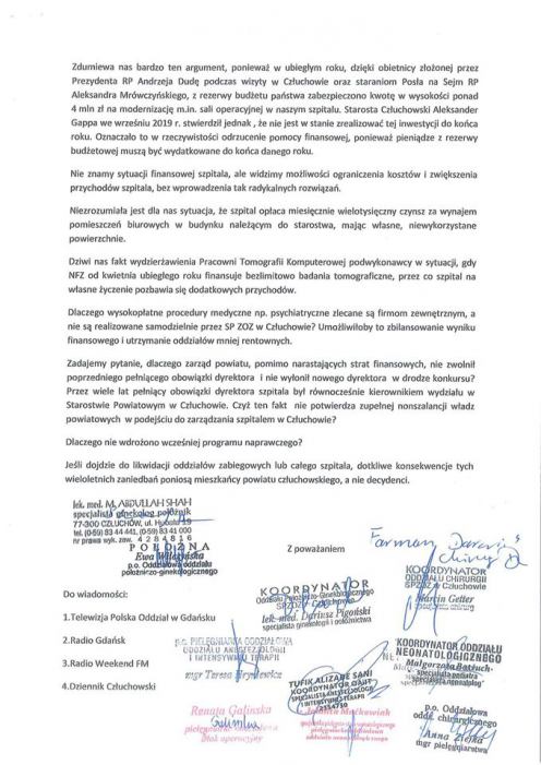 "Złe zarządzanie doprowadziło do dramatycznej sytuacji szpitala w Człuchowie" - uważają pielęgniarki i lekarze