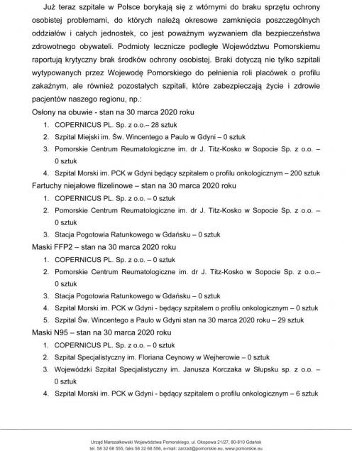 Ogromne braki element&oacute;w ochronnych w szpitalach marszałkowskich na Pomorzu