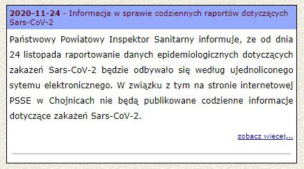 Powiatowe stacje sanitarno-epidemiologiczne nie będą już przekazywały mediom informacji o nowych zakażeniach