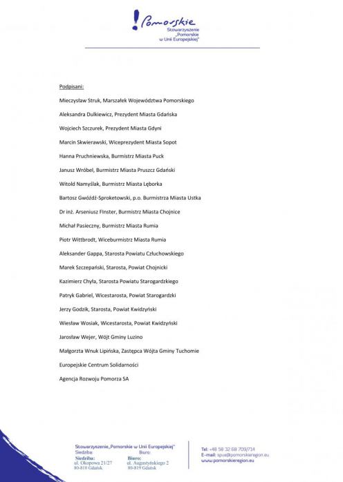 Starostowie chojnicki i człuchowski oraz burmistrz Chojnic podpisali list otwarty do Obywateli Unii Europejskiej