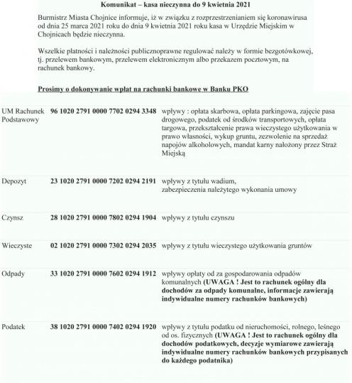 Komunikat &ndash; kasa nieczynna do 9 kwietnia 2021