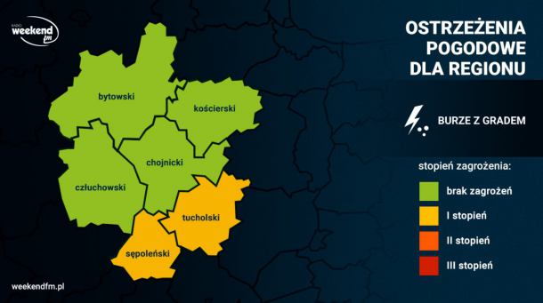 Uwaga na burze z gradem. IMGW wydał ostrzeżenia dla powiatów sępoleńskiego i tucholskiego