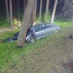 Osobówka uderzyła w drzewo w Drzewiczu. fot. OSP Brusy.