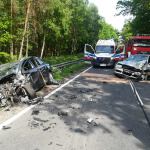 Zderzenie trzech samochodów w Dobojewie. fot. KP PSP Człuchów
