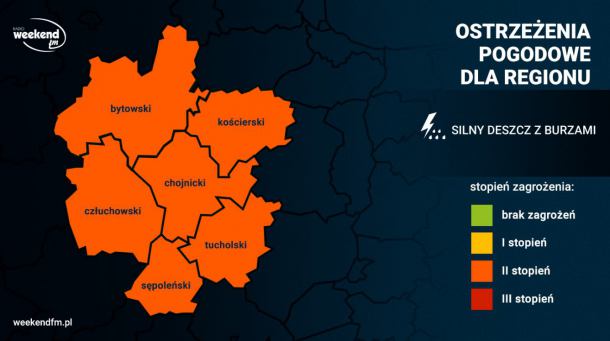 Burze z gradem i silny deszcz z burzami. IMGW aktualizuje alerty o kolejne powiaty i podwyższa stopień zagrożenia na noc