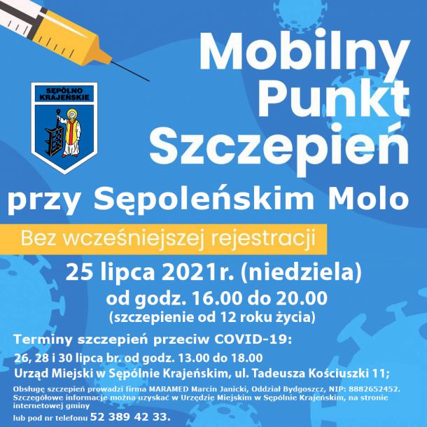 W najbliższą niedzielę przy molo w Sępólnie Krajeńskim ponownie stanie mobilny punkt szczepień