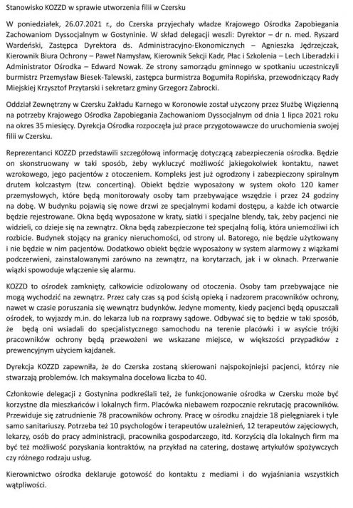 W Czersku powstanie filia ośrodka w Gostyninie, w kt&oacute;rym przebywają najgroźniejsi przestępcy
