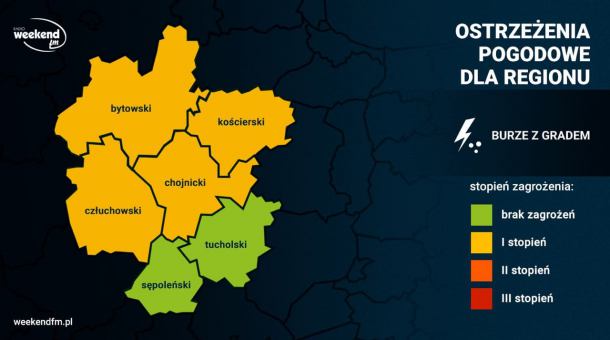 Uwaga na burze z gradem. Ostrzeżenia 1. stopnia wydane przez IMGW dla woj. pomorskiego (AKTUALIZACJA)