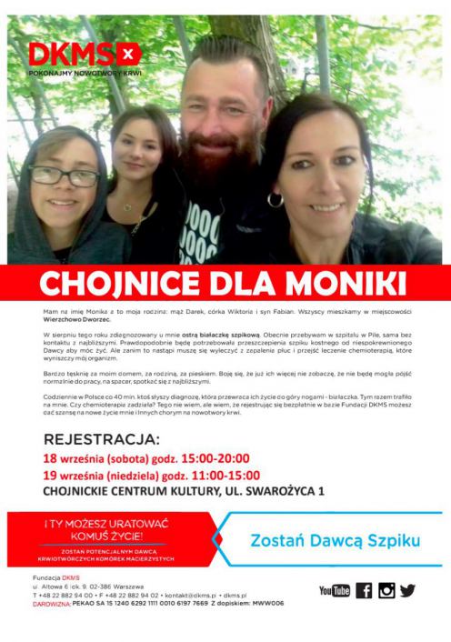 Pani Monika walczy o życie. Możemy jej pom&oacute;c w Chojnicach i Wierzchowie. Zarejestruj się w bazie Fundacji DKMS