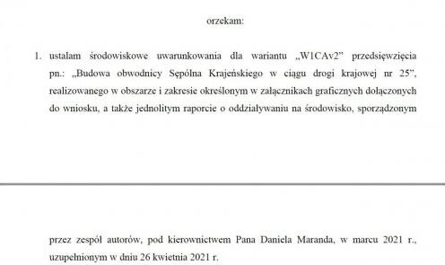 Po długim wyczekiwaniu jest decyzja środowiskowa dotycząca budowy obwodnicy Sęp&oacute;lna Krajeńskiego