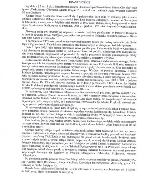 Ksiądz prałat Aleksander Kłos ma zostać pośmiertnie uhonorowany