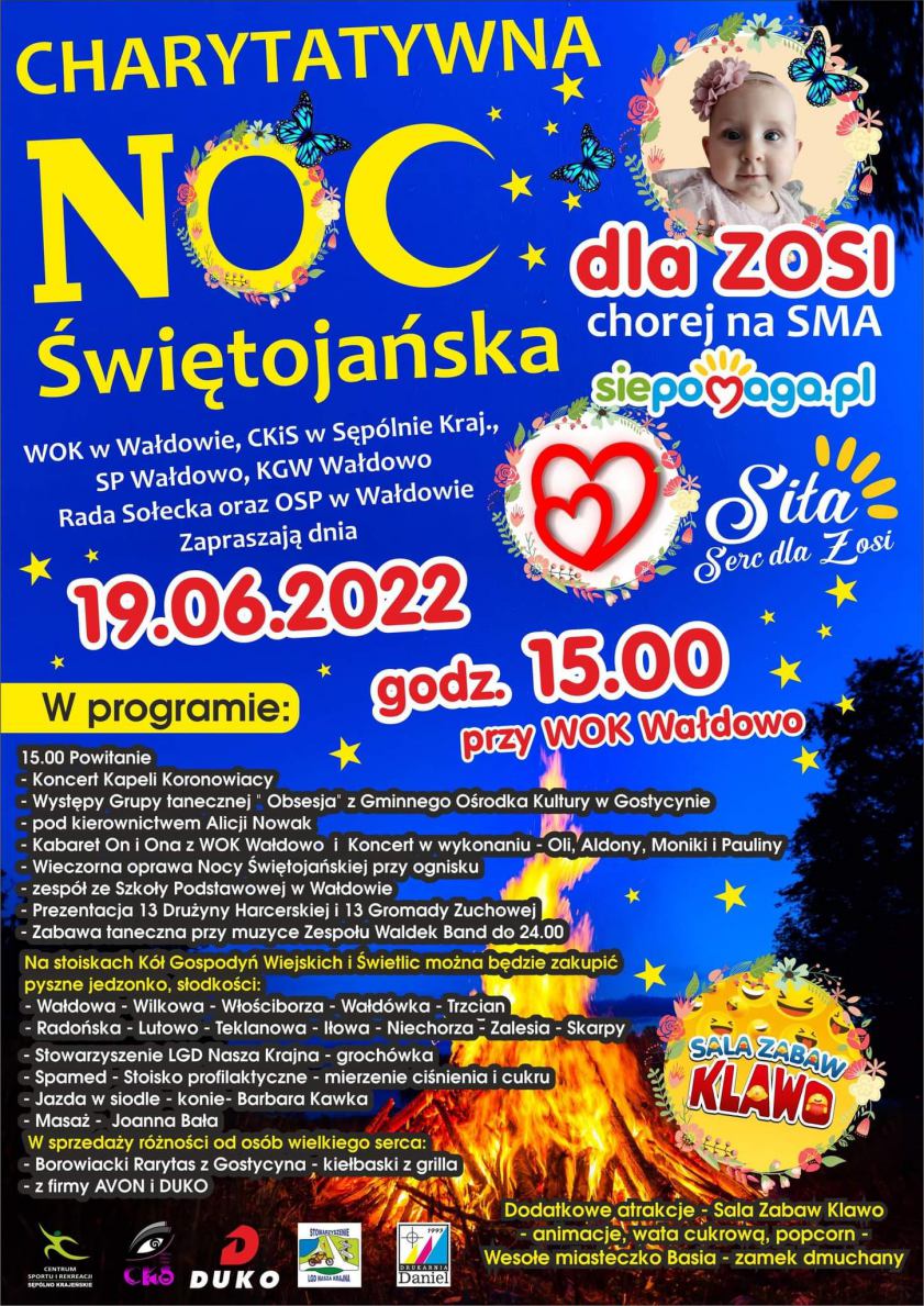W Wałdowie, w gminie Sępólno Krajeńskie, odbędzie się dziś 19.06 charytatywna Noc Sobótkowa