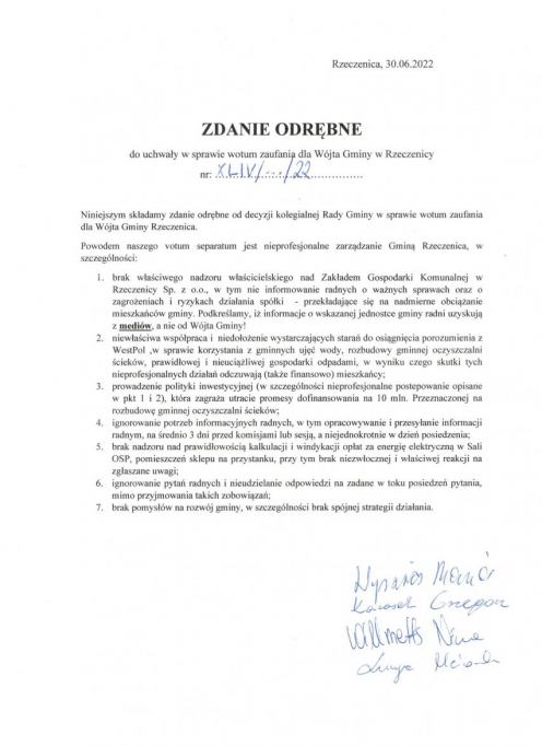 Jednogłośne tylko absolutorium. Pięcioro radnych nie poparło wotum zaufania dla w&oacute;jta gminy Rzeczenica Marcina Szulca