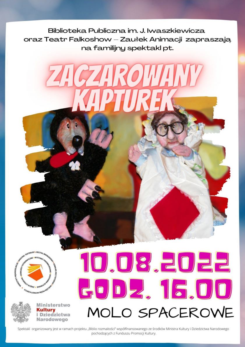 Biblioteka Publiczna w Sępólnie zaprasza dziś 10.08 na spektakl teatralny dla dzieci Zaczarowany kapturek