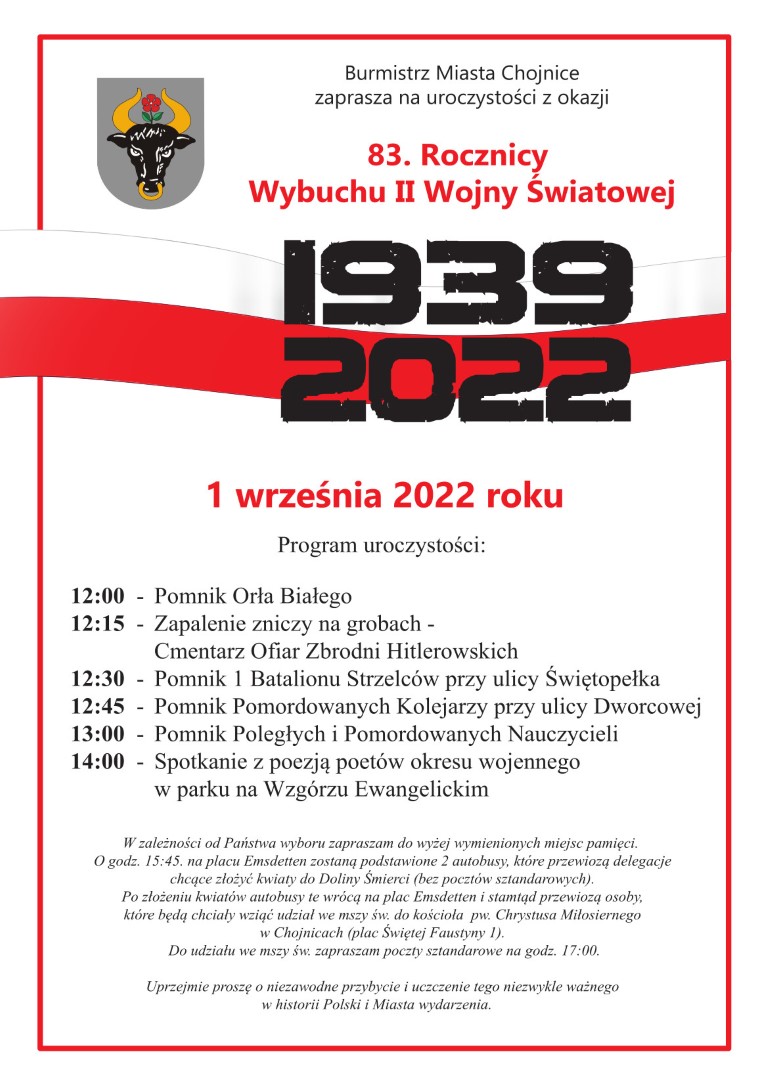 Uroczystości związane z 83. rocznicą wybuchu II wojny światowej w Chojnicach będą jednak inne, niż planowano