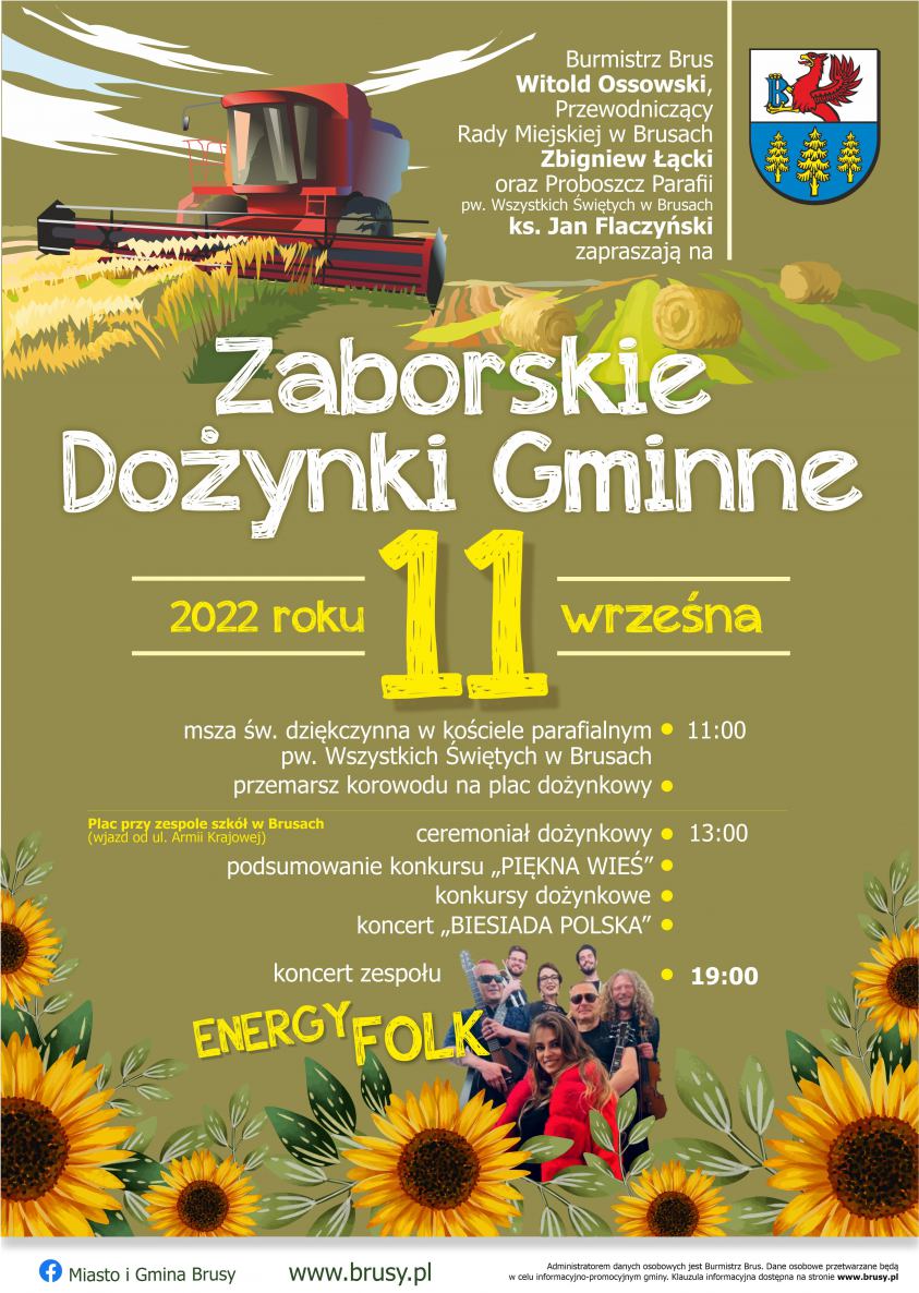 Brusy zapraszają dziś 11.09 na Zaborskie Dożynki Gminne. W programie m.in. konkursy, biesiada i koncert muzyczny