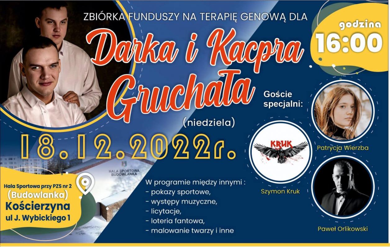 W Kościerzynie odbędzie się dziś 18.12. impreza charytatywna ze zbiórką funduszy na terapię genową dla braci Darka i Kacpra