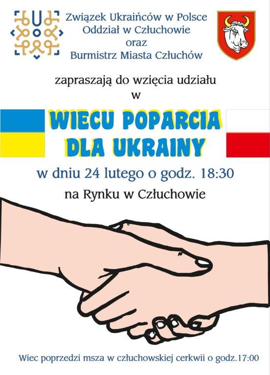 W rocznicę rosyjskiej agresji na Ukrainę w Człuchowie odbędzie się dziś 24.02. wiec poparcia