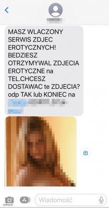 Policja w Tucholi ostrzega: MMS z informacją o włączeniu usługi serwisu zdjęć erotycznych to próba oszustwa