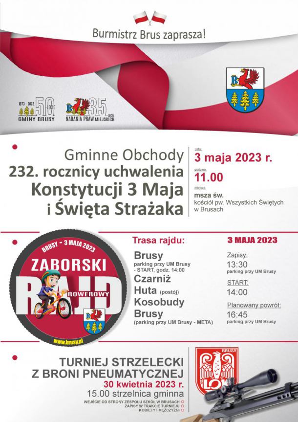 Bogaty program majówki w gminie Brusy: koncert, rajd rowerowy, bieg przez gminę oraz turniej karciany i strzelecki